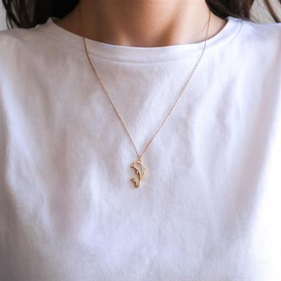 Çelik Kolye - Yunus Kolye - Altın Kaplama Balık Kolye KLY-592