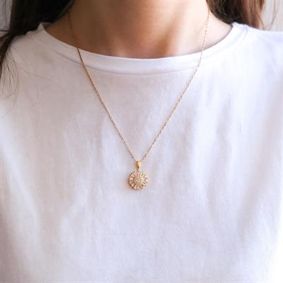 Çelik Kolye - Yuvarlak Kolye Altın Kaplama Taşlı Kolye KLY-598