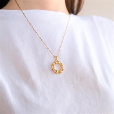 Çelik Kolye - Yuvarlak Kolye Zirkon Taşlı Altın Kaplama KLY-611