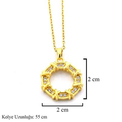 Çelik Kolye - Yuvarlak Kolye Zirkon Taşlı Altın Kaplama KLY-611