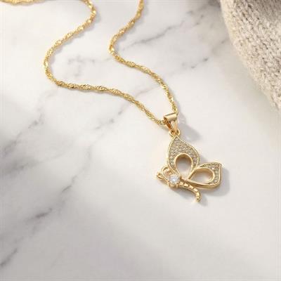 Çelik Kolye,Kelebek Kolye Altın Kaplama, Kadın Kolye KLY-326