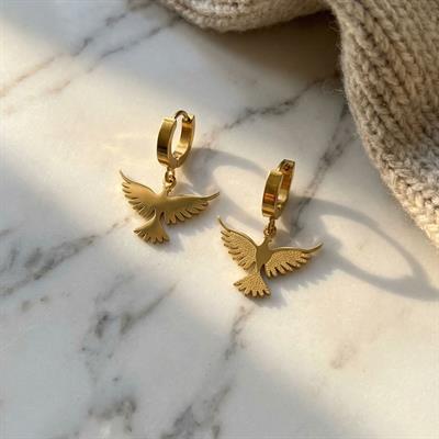 Çelik Sallantılı Küpe Altın Kaplama Anka Kuşu Model UNK-798