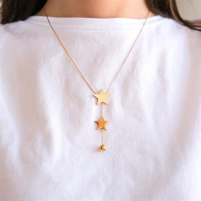 Çelik Yıldız Kolye Altın Kaplama - Kadın Yıldız Kolye KLY-572