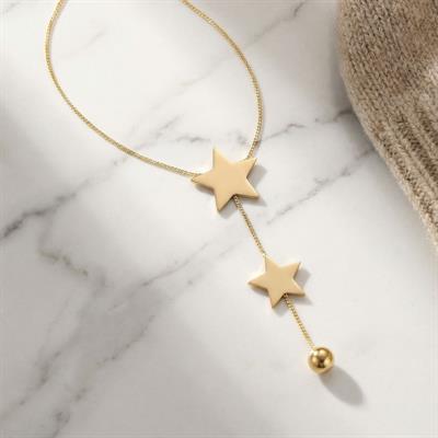 Çelik Yıldız Kolye Altın Kaplama - Kadın Yıldız Kolye KLY-572