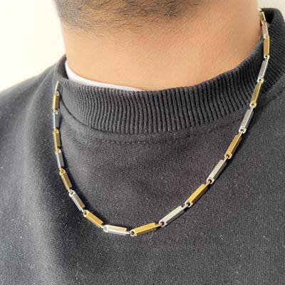 Çelik Zincir Altın Kaplama Çift Renk Erkek Model - ZN-226
