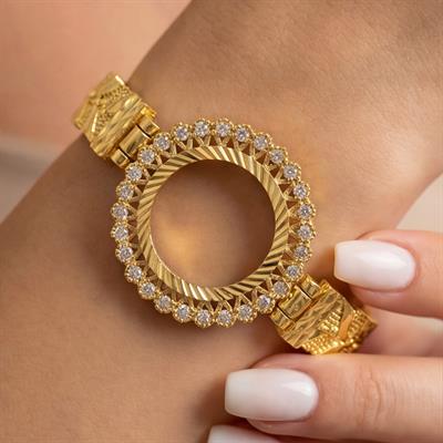 Çeyrek Altın Çerçeve Bileklik Çelik Altın Kaplama BLZ-641