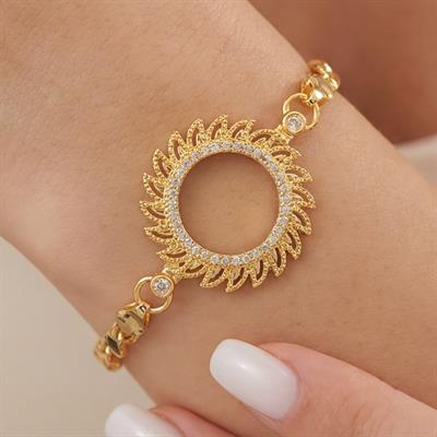 Çeyrek Altın Çerçeve Bileklik Çelik Altın Kaplama Güneş Model BLK-1118