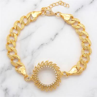 Çeyrek Altın Çerçeve Bileklik Çelik Altın Kaplama Güneş Figaro Model BLK-1116