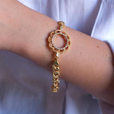 Çeyrek Altın Çerçeve Bileklik Çelik Altın Kaplama Çiçek Figaro Model BLK-1092