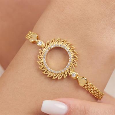 Çeyrek Altın Çerçeve Bileklik Çelik Altın Kaplama Güneş Model BLK-1084