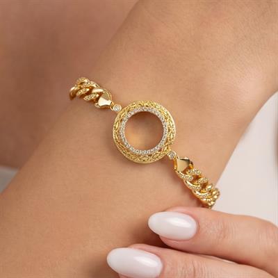 Çeyrek Altın Çerçeve Bileklik Çelik Altın Kaplama İşlemeli Figaro Model BLK-1085