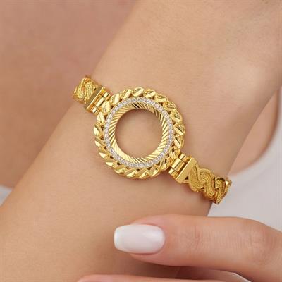 Çeyrek Altın Çerçeve Bileklik Çelik Altın Kaplama Örgü Model-BLZ-635