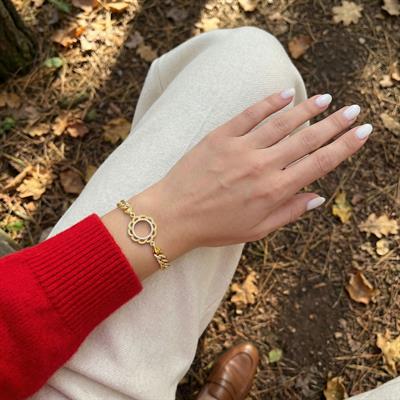 Çeyrek Altın Çerçeve Bileklik Çelik Altın Kaplama Çiçek Figaro Model BLK-1092