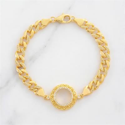 Çeyrek Altın Çerçeve Bileklik Çelik Altın Kaplama İşlemeli Figaro Model BLK-1085