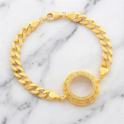 Çeyrek Altın Çerçeve Bileklik Çelik Altın Kaplama İşlemeli Figaro Model BLK-1114