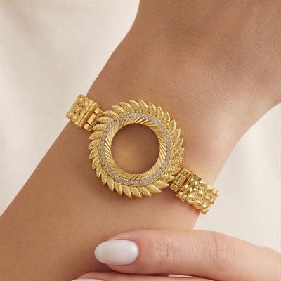Çeyrek Altın Çerçeve Bileklik Çelik Altın Kaplama İşlemeli Model BLZ-638