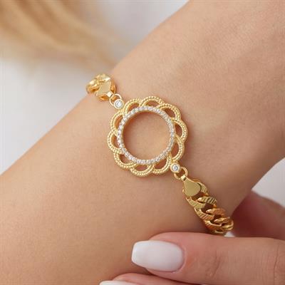 Çeyrek Altın Çerçeve Bileklik Çelik Altın Kaplama Figaro Model BLK-1103