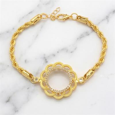 Çeyrek Altın Çerçeve Bileklik Çelik Altın Kaplama Çiçek Burgu Model BLK-1110