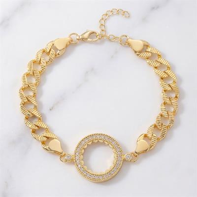 Çeyrek Altın Çerçeve Bileklik Çelik Altın Kaplama Figaro Model BLK-1078