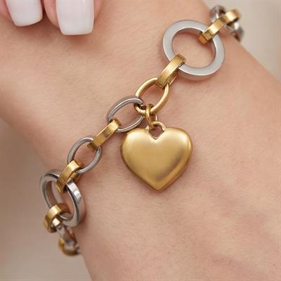 Çift Renkli Kalp Figür Zincir Model Kadın Bileklik BLK-1024