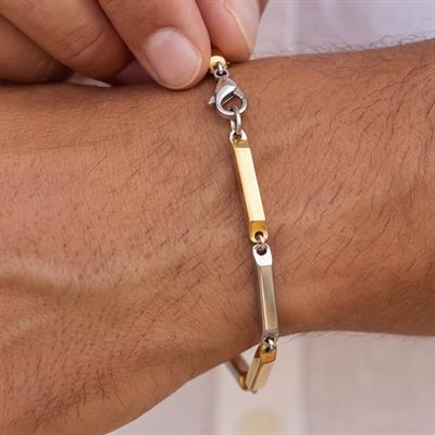 Çift Renkli Küp Model Çelik Erkek Bilekliği EBLK-505