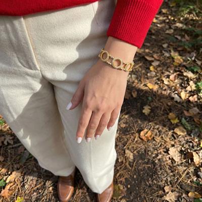 Dört Çeyrekli Çerçeve Bileklik Çelik Altın Kaplama BLK-1090