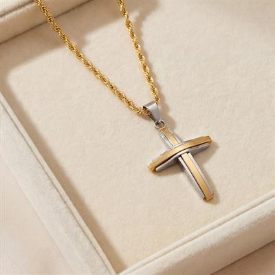 FerizZ Altın Kaplama Çift Renkli Haç Kolye Ucu TGR-546