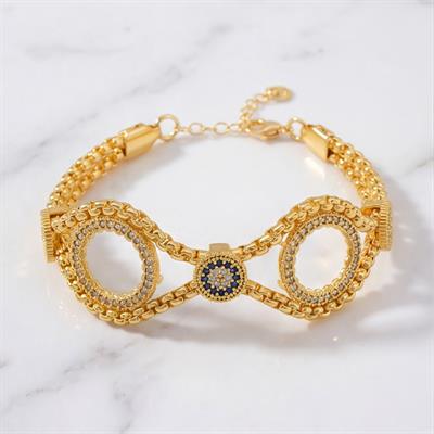 İki Çeyrekli Çerçeve Bileklik Çelik Altın Kaplama BLK-1065