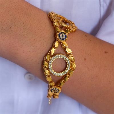 İki Çeyrekli Çerçeve Bileklik Çelik Altın Kaplama BLK-1071