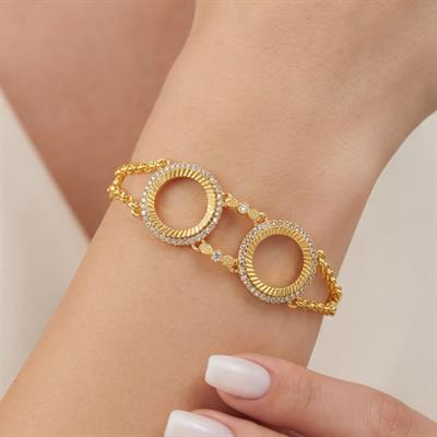 İki Çeyrekli Çerçeve Bileklik Çelik Altın Kaplama BLK-1072