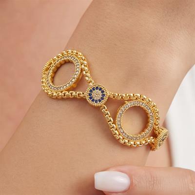 İki Çeyrekli Çerçeve Bileklik Çelik Altın Kaplama BLK-1065