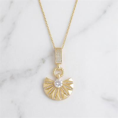 Paslanmaz Çelik Kadın Kolye, Altın Kaplama Yelpaze Kolye K-129