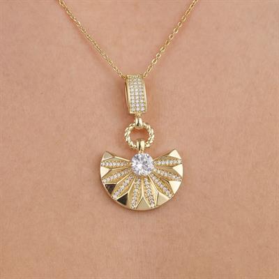 Paslanmaz Çelik Kadın Kolye, Altın Kaplama Yelpaze Kolye K-129