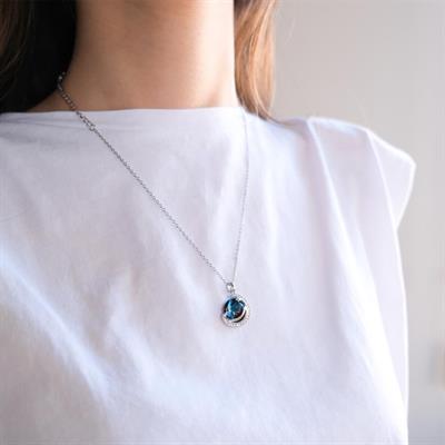 Paslanmaz Çelik Kadın Kolye - Ay Kolye Mavi Taşlı KLY-581