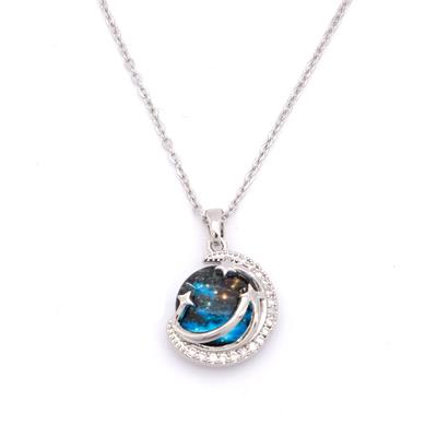 Paslanmaz Çelik Kadın Kolye - Ay Kolye Mavi Taşlı KLY-581