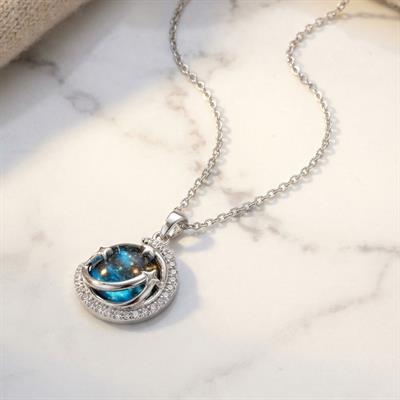 Paslanmaz Çelik Kadın Kolye - Ay Kolye Mavi Taşlı KLY-581