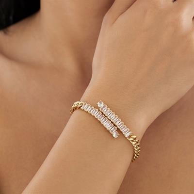 Su Yolu Bileklik Çelik Altın Kaplama Baget Taşlı Zincir Model BLK-1041