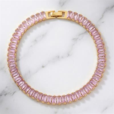 Su Yolu Bileklik Çelik Altın Kaplama Pembe Taşlı BLK-948