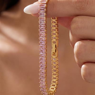 Su Yolu Bileklik Çelik Altın Kaplama Pembe Taşlı BLK-948