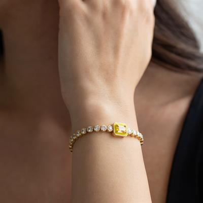 Su Yolu Bileklik Çelik Altın Kaplama Sarı Baget Taşlı BLK-885