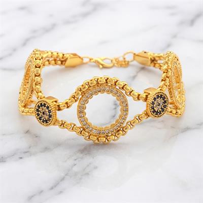 Üç Çeyrekli Çerçeve Bileklik Çelik Altın Kaplama BLK-1088