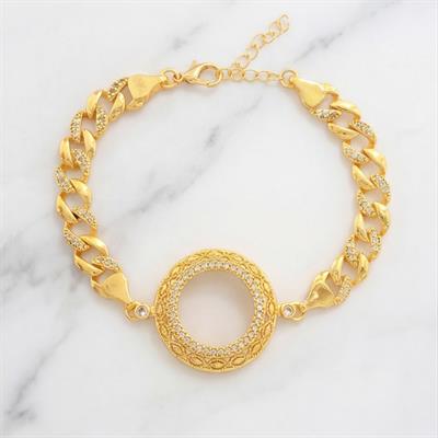 Yarım Altın Çerçeve Bileklik Çelik Altın Kaplama İşlemeli Figaro Model BLK-1107