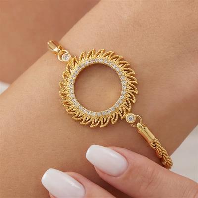 Yarım Altın Çerçeve Bileklik Çelik Altın Kaplama Burgu Güneş Model BLK-1082