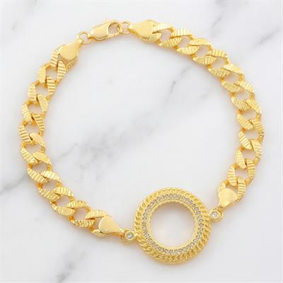 Yarım Altın Çerçeve Bileklik Çelik Altın Kaplama İşlemeli Figaro Model BLK-1102