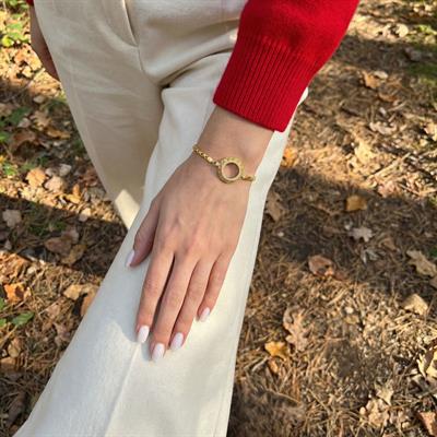 Yarım Altın Çerçeve Bileklik Çelik Altın Kaplama İşlemeli Arpa Model BLK-1089