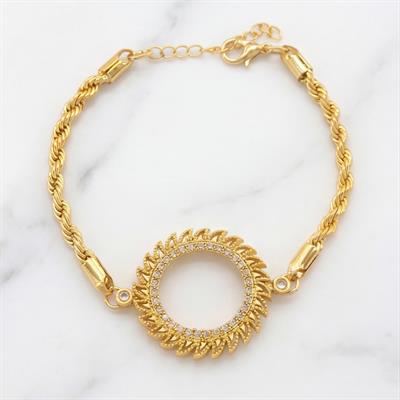 Yarım Altın Çerçeve Bileklik Çelik Altın Kaplama Burgu Güneş Model BLK-1082