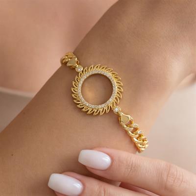 Yarım Altın Çerçeve Bileklik Çelik Altın Kaplama Figaro Güneş Model BLK-1120