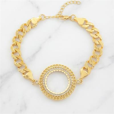 Yarım Altın Çerçeve Bileklik Çelik Altın Kaplama Fİgaro Model BLK-1105