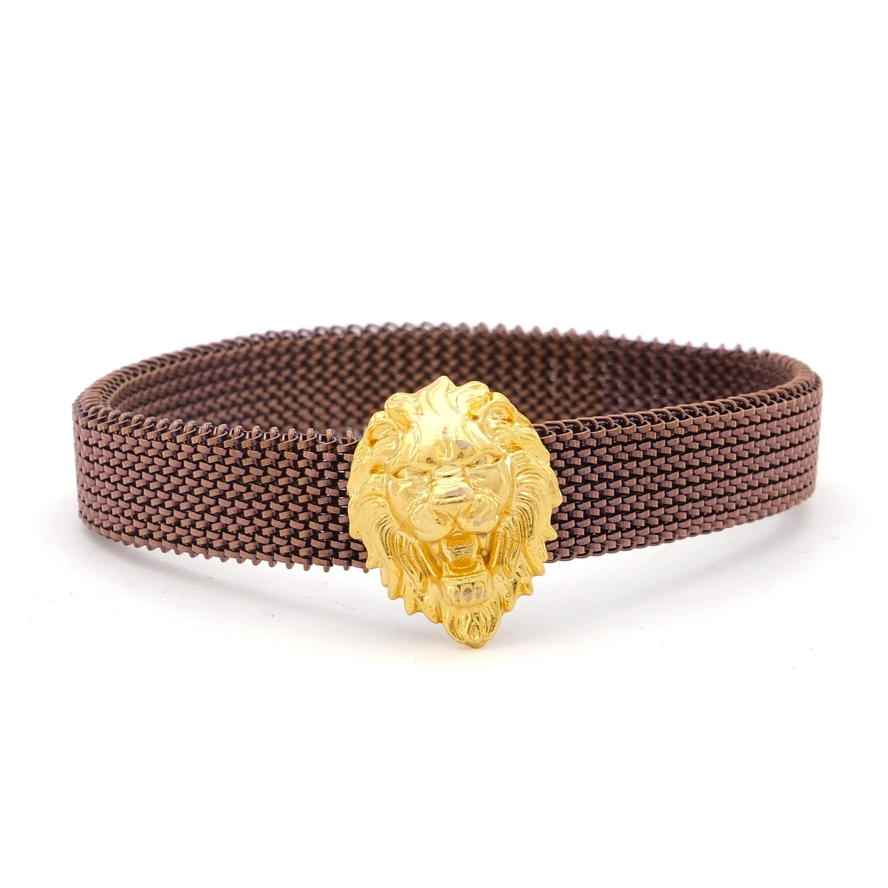 316L Çelik Kahverengi Aslan Figürlü Erkek Kelepçe Bileklik EBLK-418