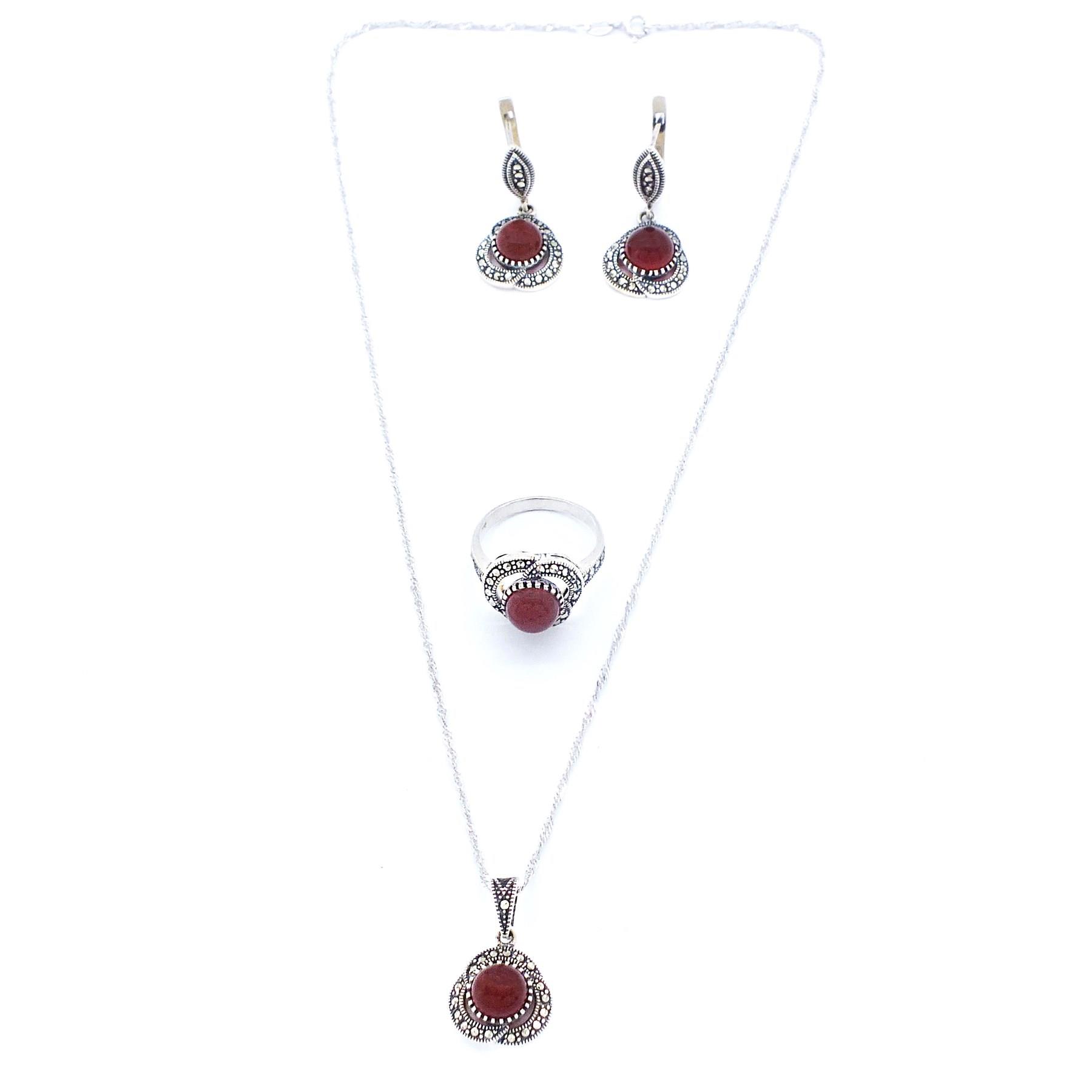 925 Ayar Akik Taşlı Gümüş Set GSET-104